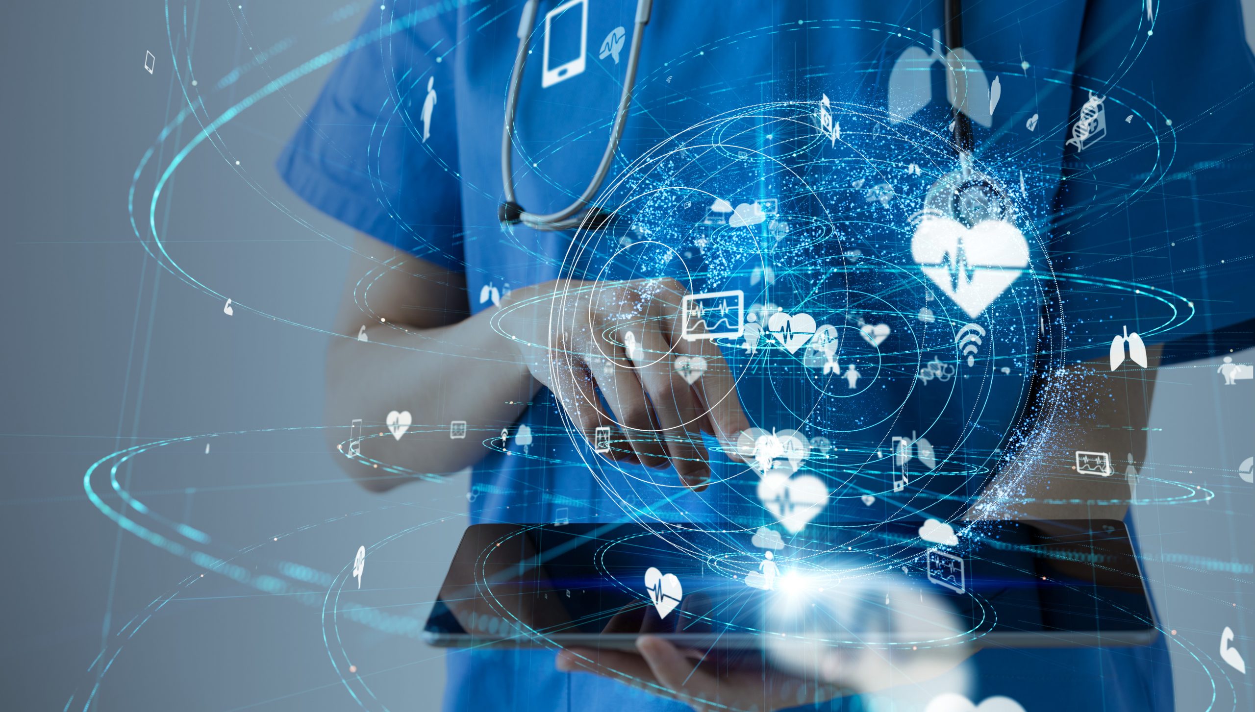 Healthcare professional using connected clinical technology